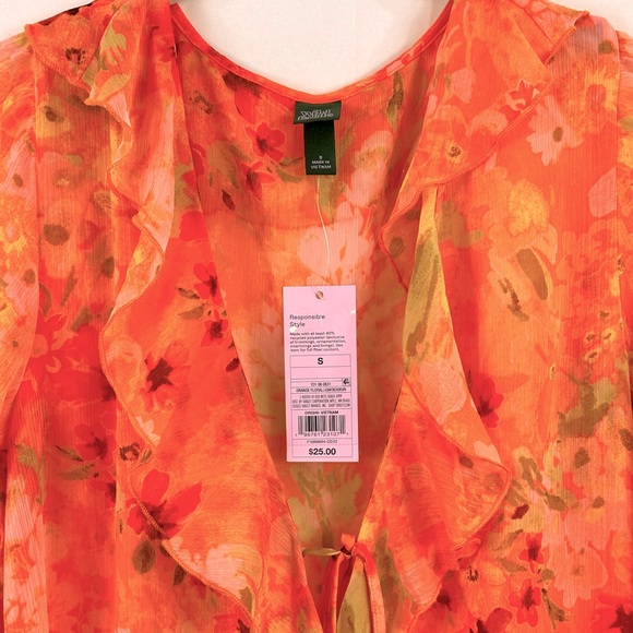 Wild Fable Orange Floral Tie Front Lightweight Duster/Jacket/Cover-Up/Ne… - Picture 7 of 13